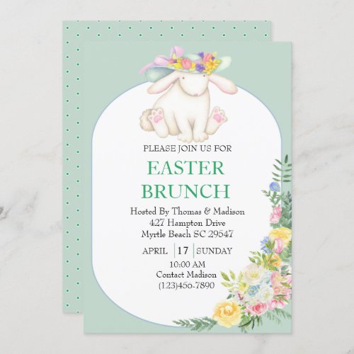 Elegant Floral Mint Green Easter Brunch Invitation