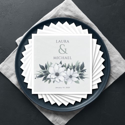 Elegant Floral Mint Teal Napkins