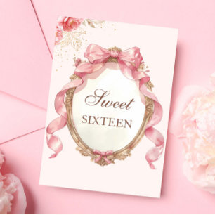 Elegant Floral Mirror Birthday Sweet 16 Invitation