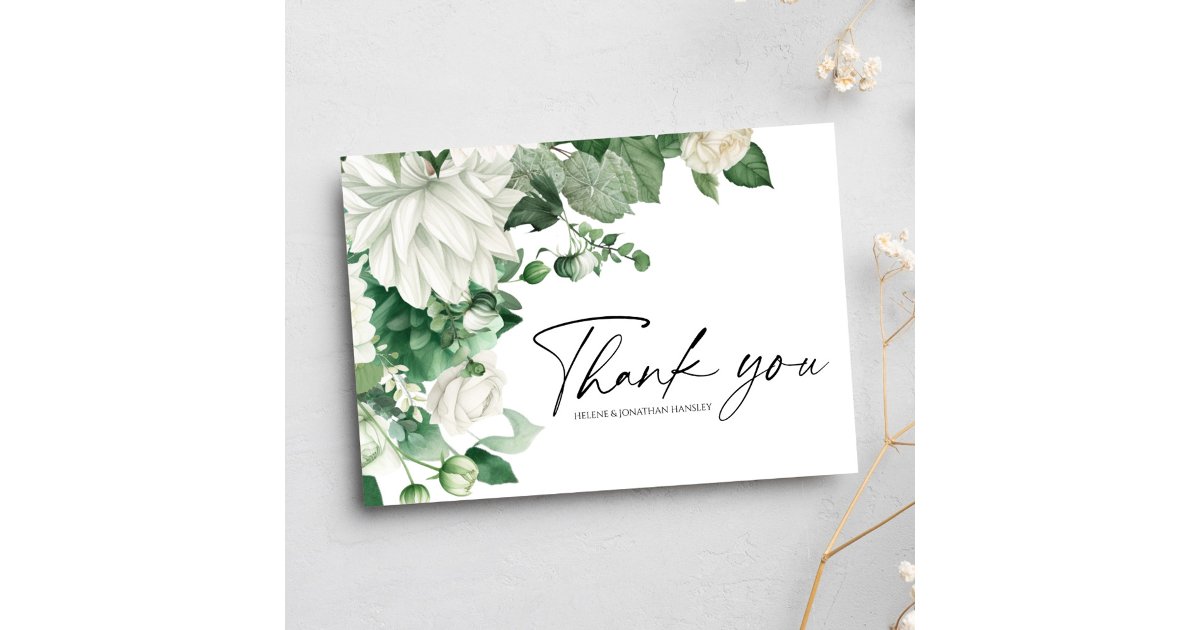 Elegant Floral Modern Boho Emerald Green Wedding Thank You Card | Zazzle