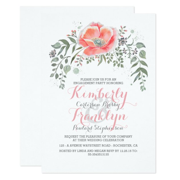 Elegant Floral Modern Chic Engagement Party Invitation