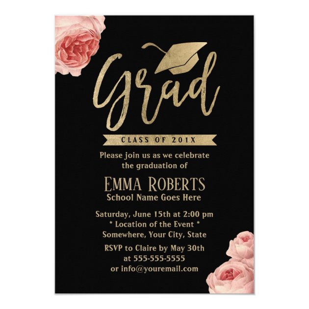 Elegant Floral Modern Gold Graduation Party Invitation