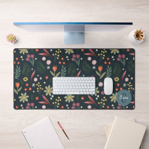 Elegant Floral Modern Monogram  Desk Mat