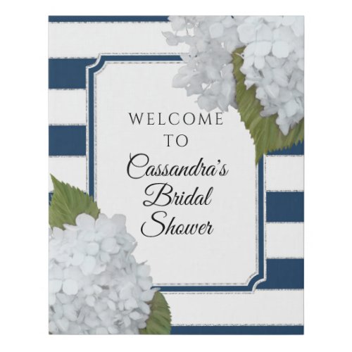 Elegant Floral Modern Navy White Stripe Welcome Fa Faux Canvas Print