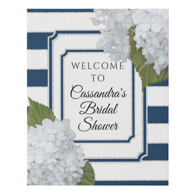 Elegant Floral Modern Navy White Stripe Welcome Faux Canvas Print (Front)