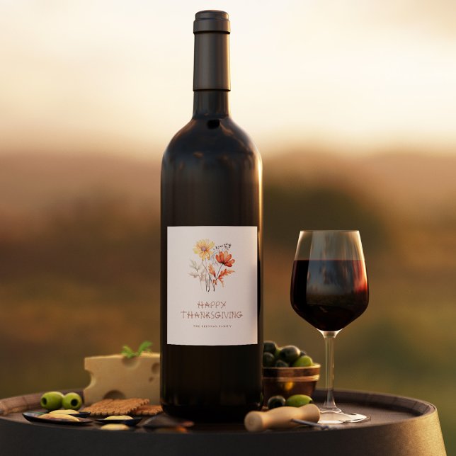 Elegant Floral  Modern Thanksgiving Party Wine Label (Elegant Floral Modern Thanksgiving Party Wine Label)