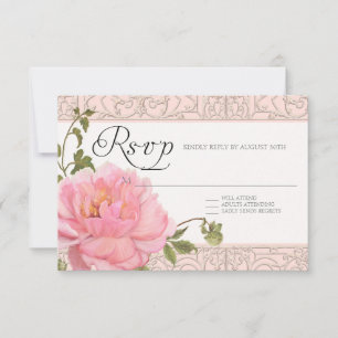 Elegant Floral Modern Vintage Pink Peony Wedding RSVP Card