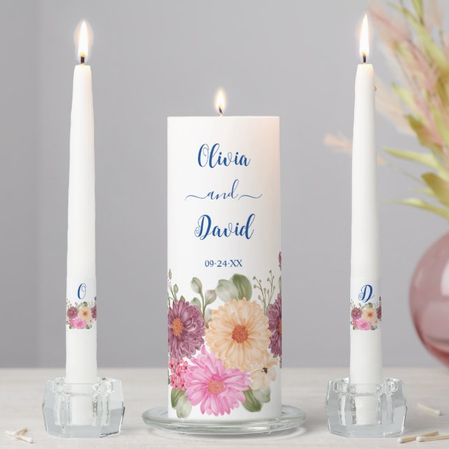 Elegant Floral Modern Wedding Unity Candle Set (In Situ)