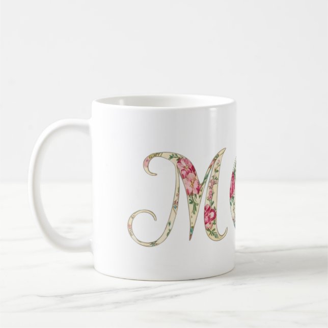 Elegant Floral MOM Design - Mother's Day Gift Coffee Mug (Left)