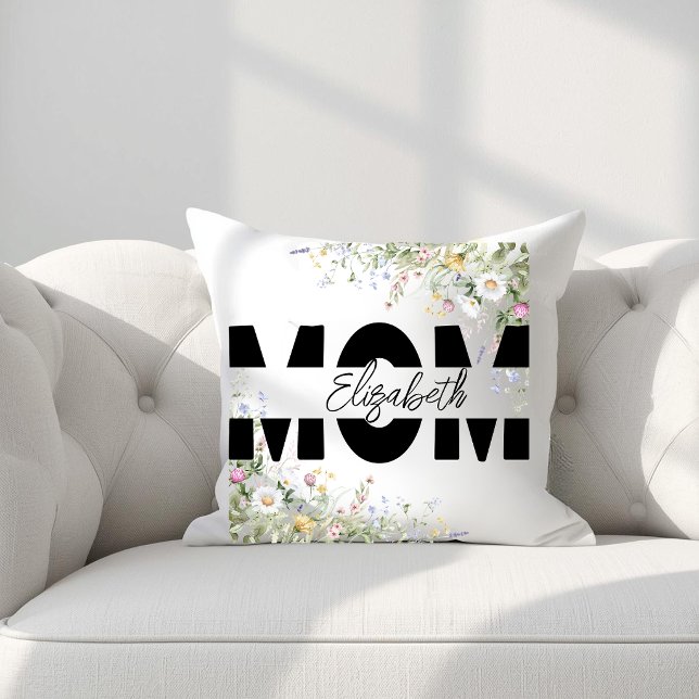Elegant Floral MOM Personalized Throw Pillow (Creator Uploaded)