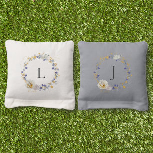 Elegant Floral Mongram Watercolor Wreath Wedding Cornhole Bags