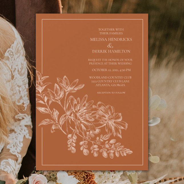 Elegant Floral Monochromatic Terra Cotta Wedding Invitation (Creator Uploaded)