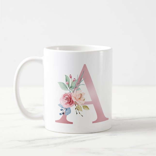 Elegant Floral Monogram A Mug (Left)
