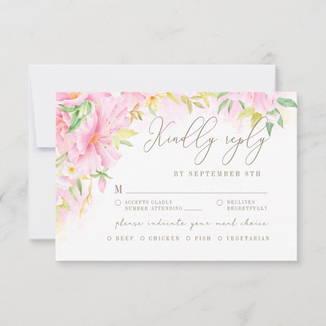 Elegant Floral Monogram Blush Pink Meal Choice RSVP Card (Front)