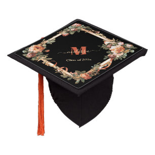 Elegant Floral Monogram Class of 2025 Graduation Cap Topper
