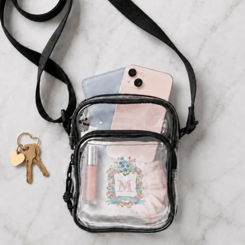 Elegant Floral Monogram Clear Crossbody Bag