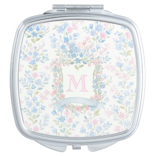 Elegant Floral Monogram Compact Mirror