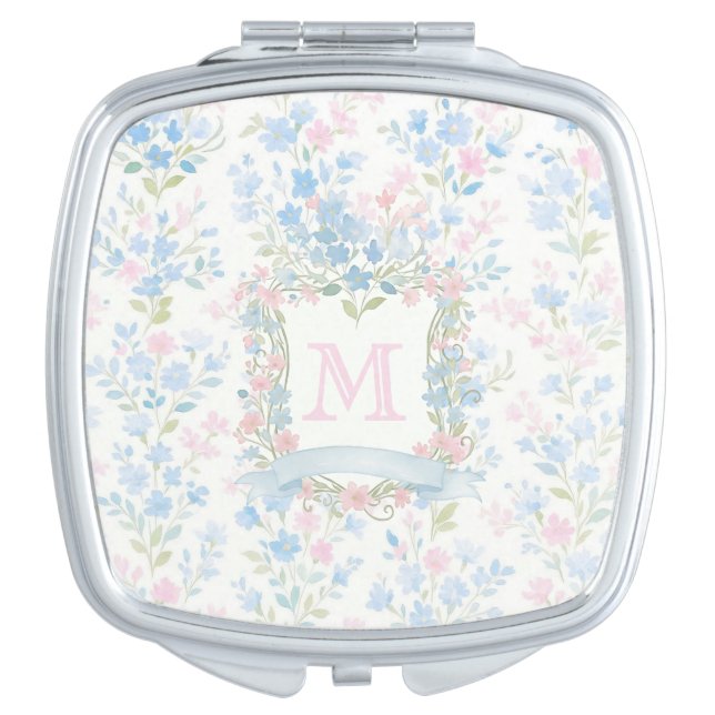 Elegant Floral Monogram Compact Mirror (Front)