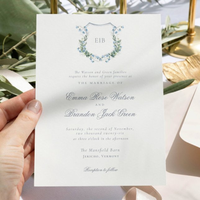  Elegant Floral Monogram Crest Formal  Wedding Invitation (Creator Uploaded)
