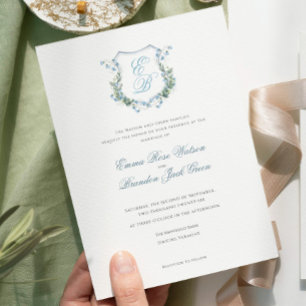 Elegant Floral Monogram Crest Formal  Wedding Invitation