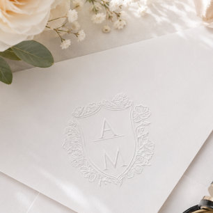 Elegant Floral Monogram Crest Initials Wedding Embosser