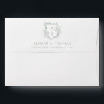 Elegant Floral Monogram Crest Sage Green Wedding Envelope<br><div class="desc">Elegant monogram crest wedding envelope.</div>