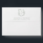 Elegant Floral Monogram Crest Sage Green Wedding Envelope<br><div class="desc">Elegant monogram crest wedding envelope.</div>