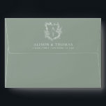 Elegant Floral Monogram Crest Sage Green Wedding Envelope<br><div class="desc">Elegant monogram crest wedding envelope.</div>