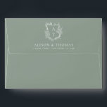 Elegant Floral Monogram Crest Sage Green Wedding Envelope<br><div class="desc">Elegant monogram crest wedding envelope.</div>