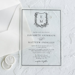 Elegant Floral Monogram Crest Wedding Acrylic Invitations