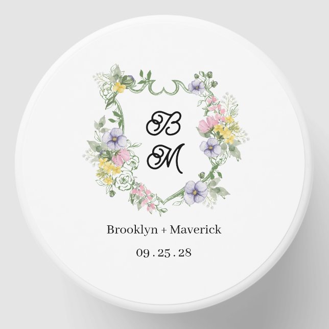 Elegant Floral Monogram Crest Wedding Mini Candle Favors (Front)