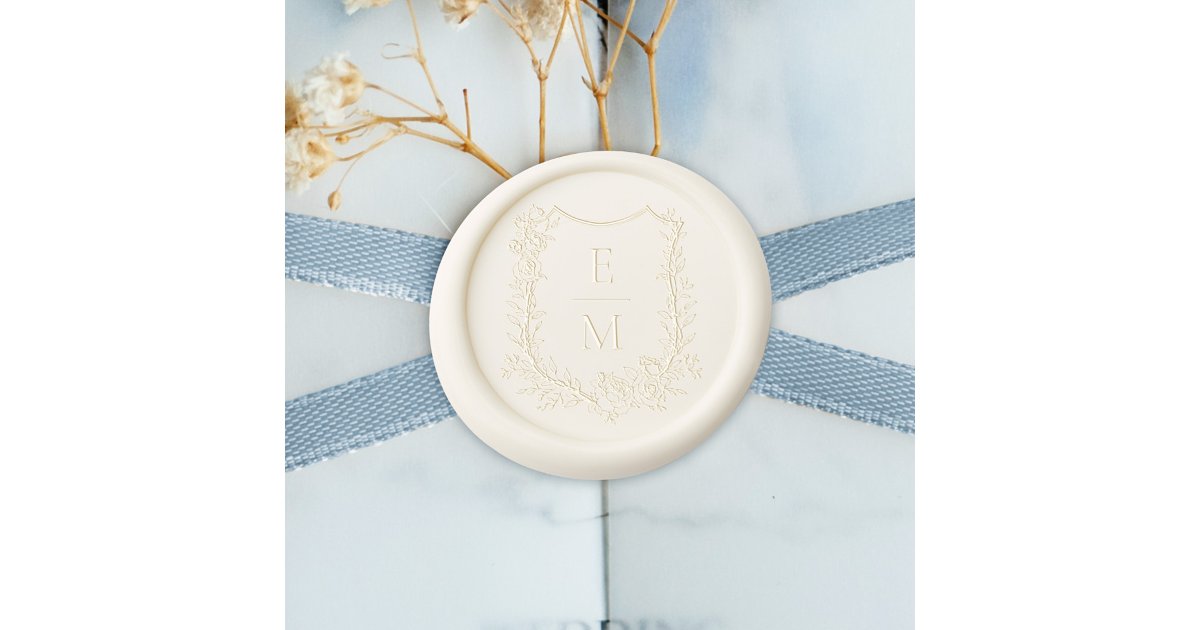 Elegant Floral Monogram Crest Wedding Wax Seal Sticker | Zazzle