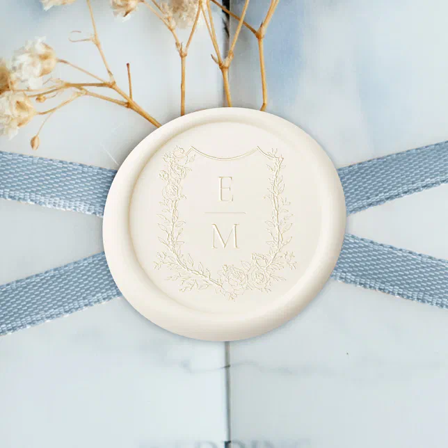Elegant Floral Monogram Crest Wedding Wax Seal Sticker | Zazzle