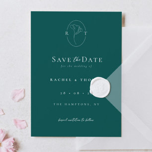 Elegant Floral Monogram Emerald Wedding Save The Date