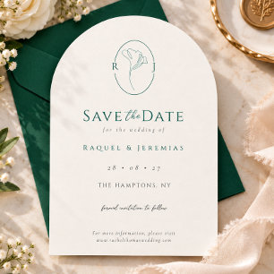 Elegant Floral Monogram Emerald Wedding Save The Date