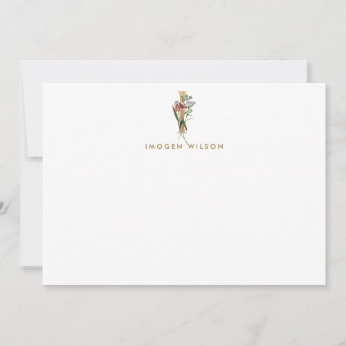Elegant Floral Monogram Gold Letter I Note Card