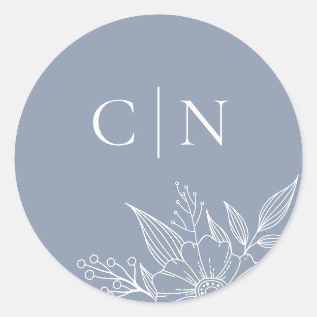 Elegant Floral Monogram Initials Blue Wedding  Classic Round Sticker (Front)