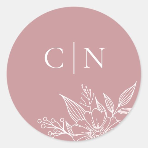 Elegant Floral Monogram Initials Blush Wedding  Classic Round Sticker