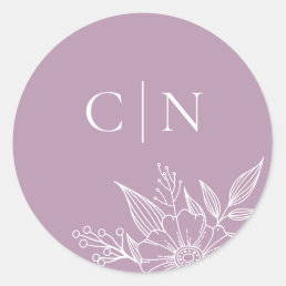 Elegant Floral Monogram Initials Lavender Wedding  Classic Round Sticker
