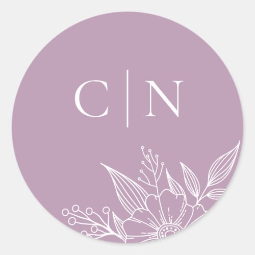 Elegant Floral Monogram Initials Lavender Wedding Classic Round Sticker