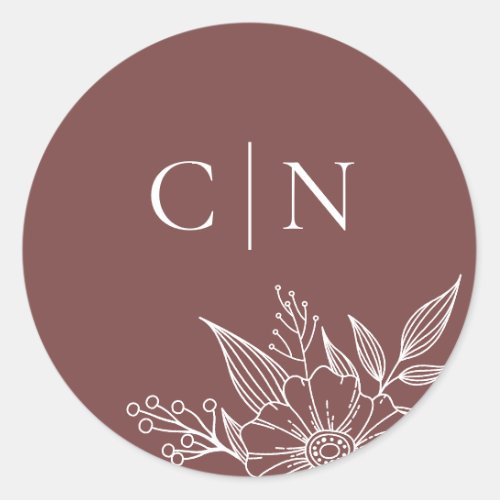 Elegant Floral Monogram Initials Rust Red Wedding  Classic Round Sticker