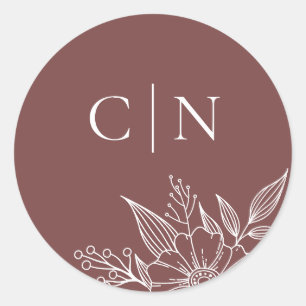 Elegant Floral Monogram Initials Rust Red Wedding Classic Round Sticker