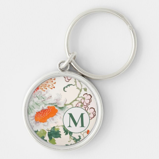 Elegant Floral Monogram Keychain (Front)