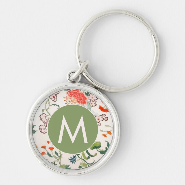 Elegant Floral Monogram Keychain (Front)