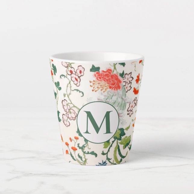 Elegant Floral Monogram Latte Mug (Front)