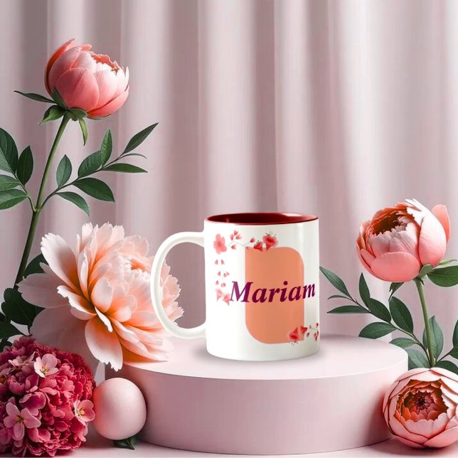Elegant Floral Monogram Letter A & Mariam Name Cus Two-Tone Coffee Mug (Creator Uploaded)