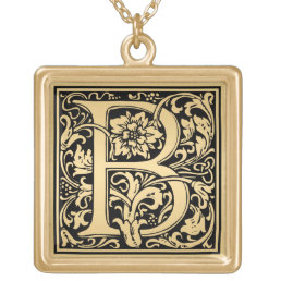 Elegant Floral Monogram Letter B Gold Plated Necklace
