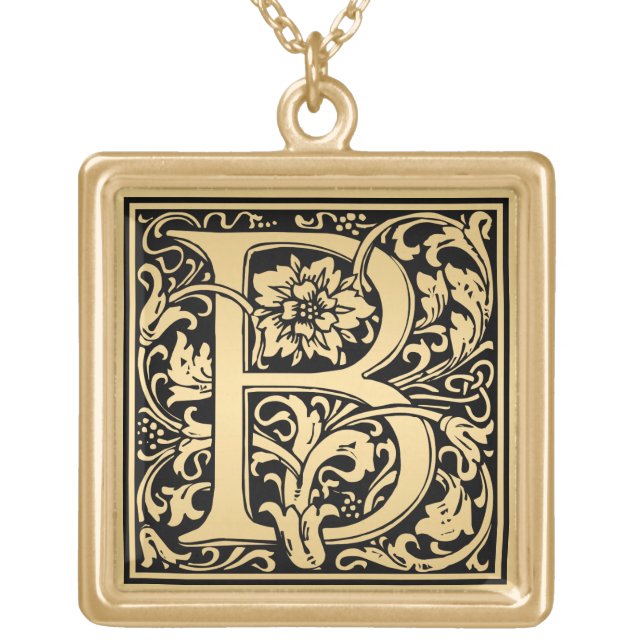 Elegant Floral Monogram Letter B Gold Plated Necklace (Front)