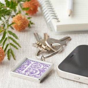 Elegant Floral Monogram Letter B Vintage Keychain