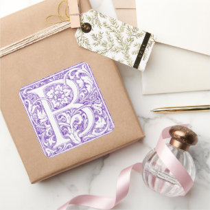 Elegant Floral Monogram Letter B Vintage Square Sticker